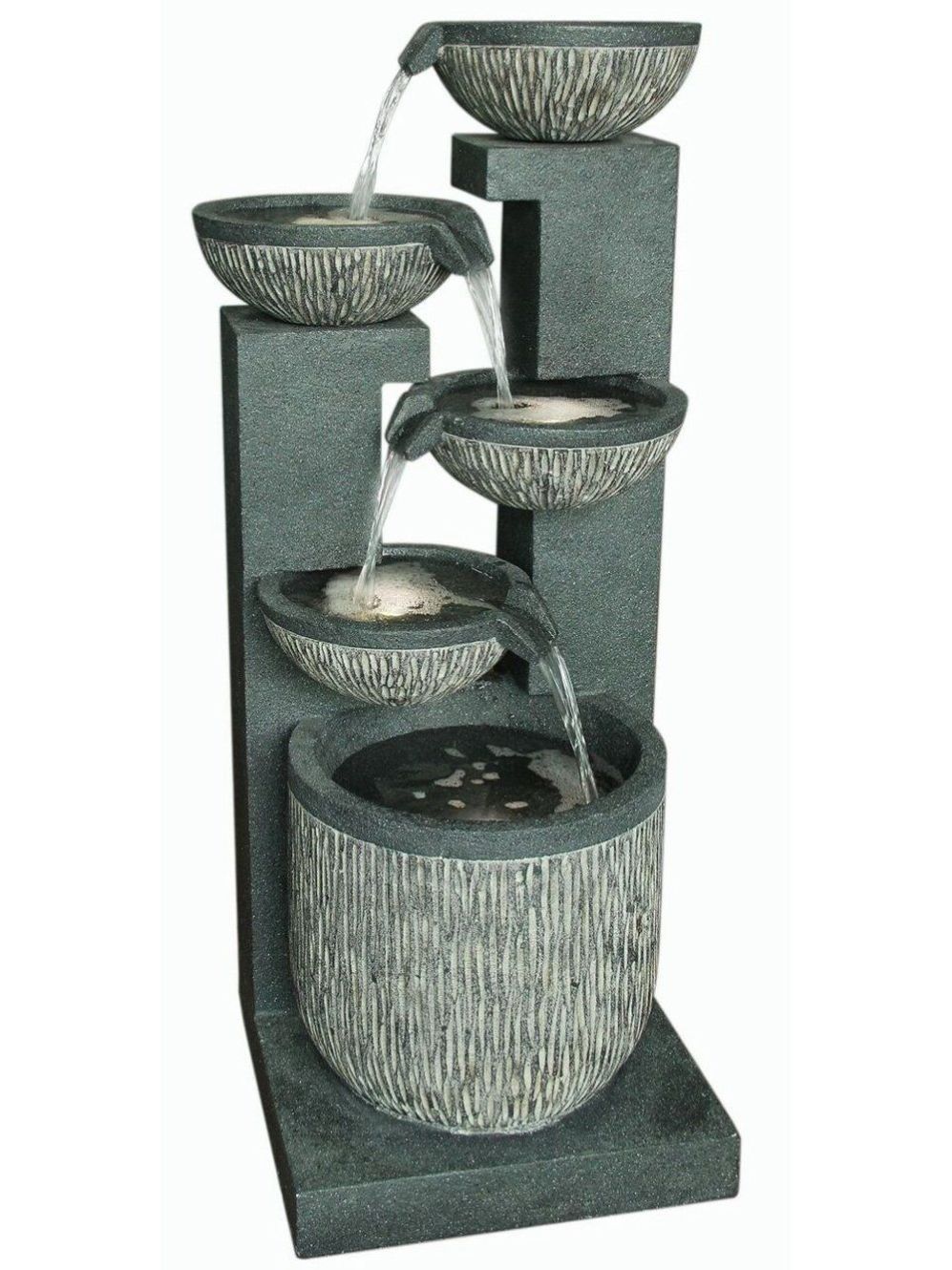 Five Bowl Textured Granite Water Feature - WaterFeatures