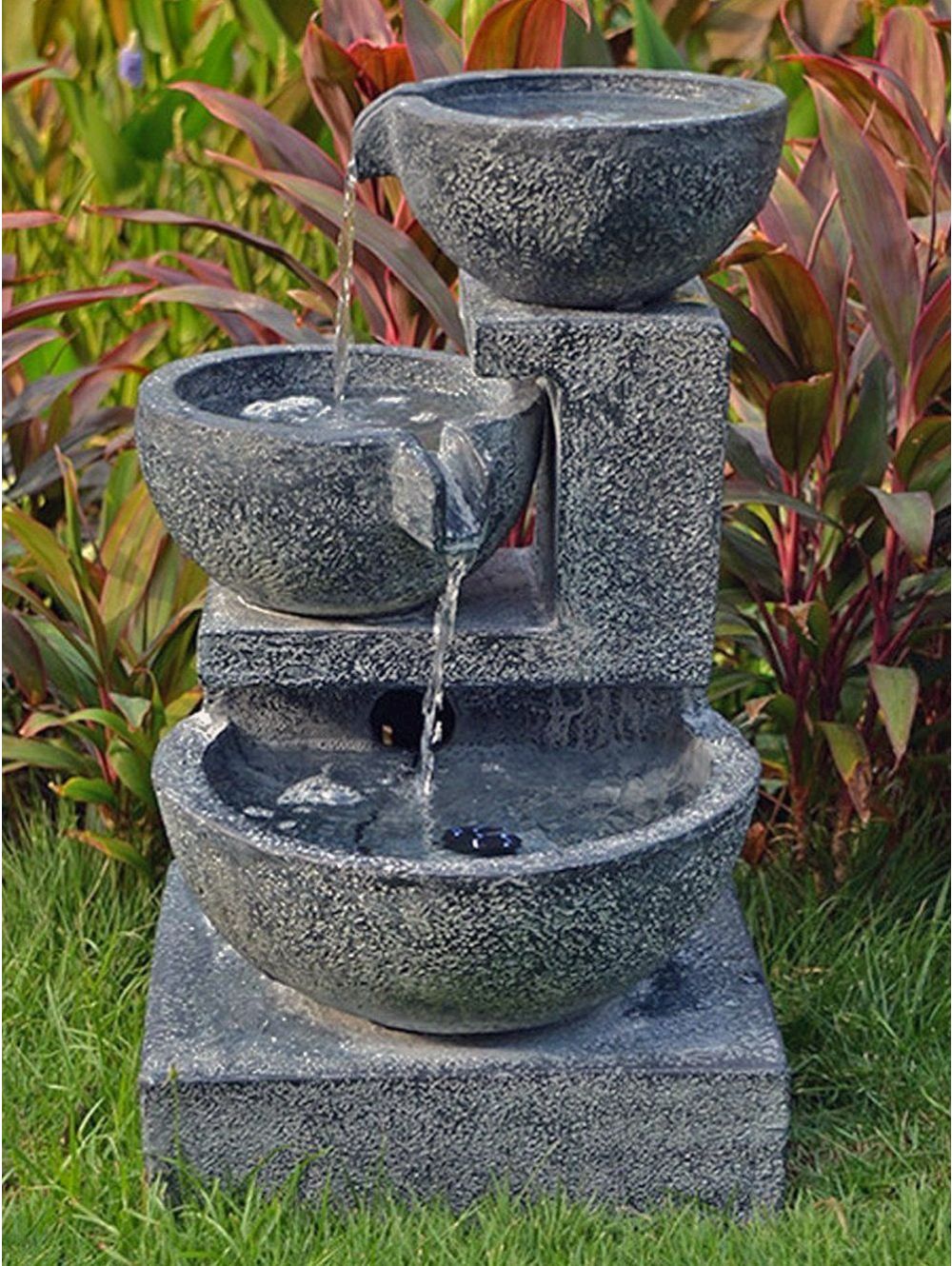 Solar Granite Cascading Bowls Water Feature - WaterFeatures