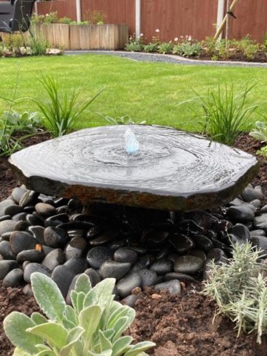 Large Basalt Slab Fountain with Plinth 