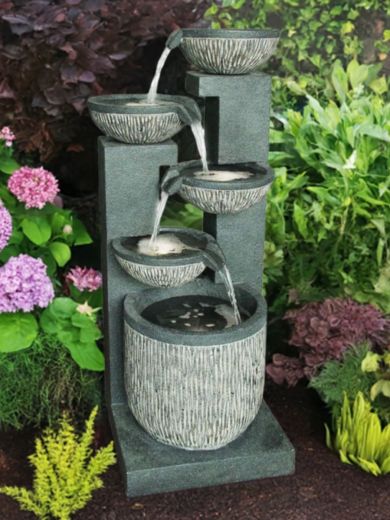 Five Bowl Textured Granite Water Feature