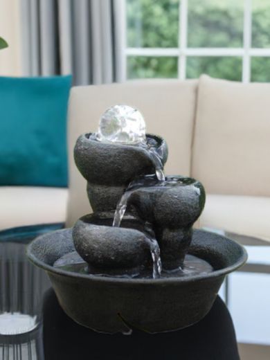 Malino Three Bowls Crystal Ball Table Top Indoor Water Feature