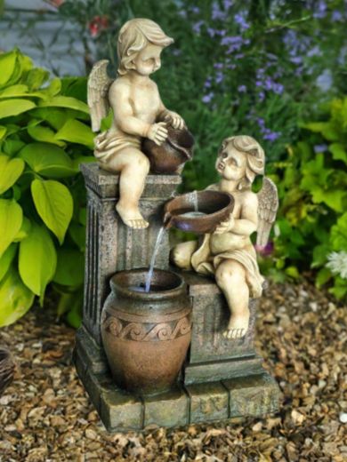 2 Angels with Spilling Urns Water Feature