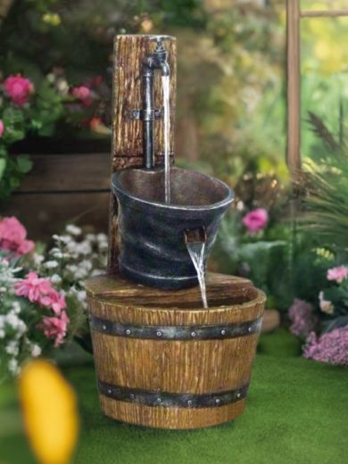 Tap on Post with Barrel Water Feature