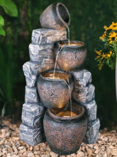 4 Pots on Blue Slate Water Feature