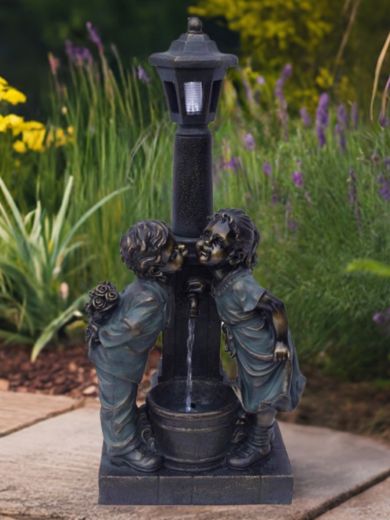 Kissing Boy & Girl at Lamp Water Feature