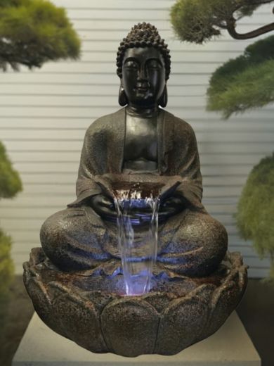 Brown Sitting Buddha Water Feature