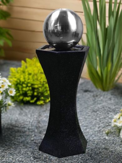 Solar Black Pedestal Steel Sphere Water Feature