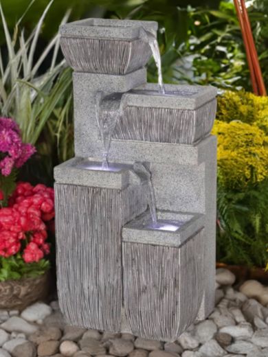 4 Bowl Textured Granite Water Feature